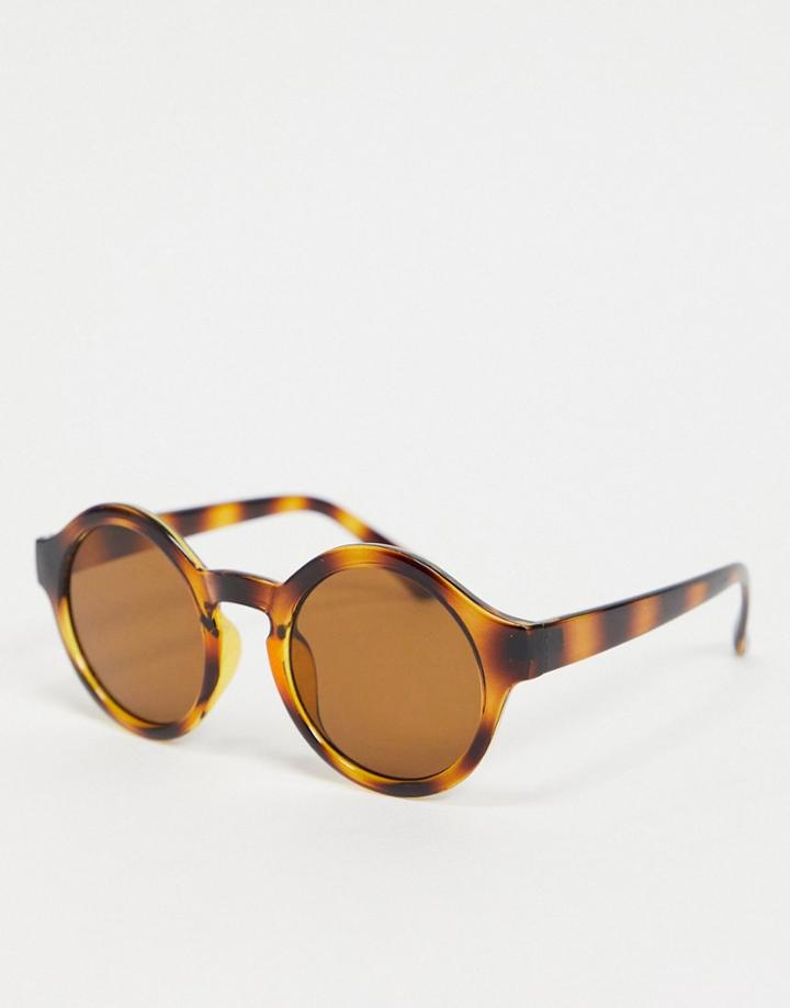 My Accessories London Round Sunglasses In Tort With Plastic Frame-gold