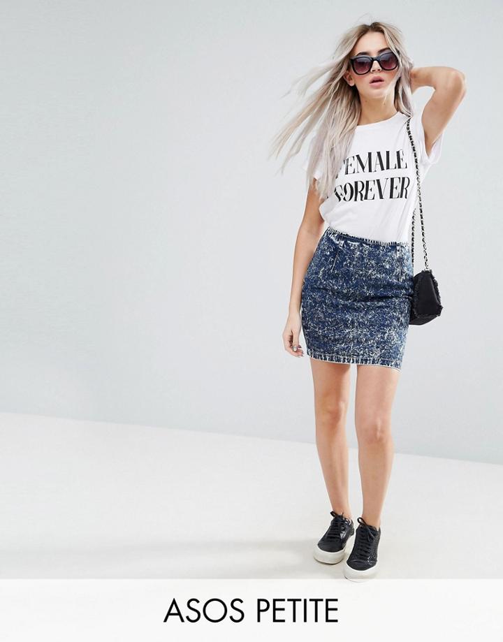 Asos Petite Denim Mini Skirt In Blue Acid Wash - Blue