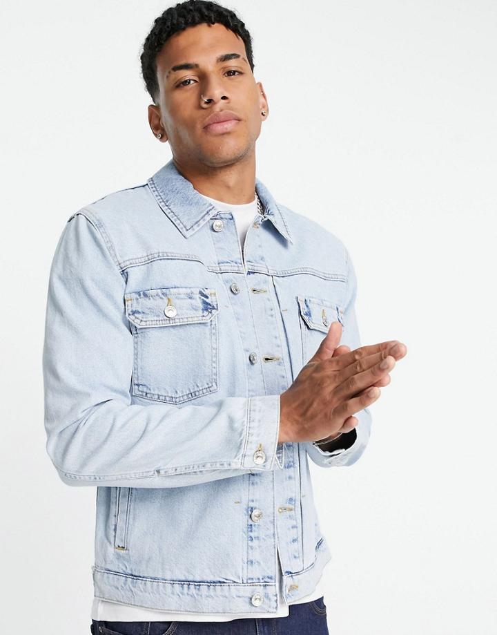 Topman Classic Fit Denim Jacket In Bleach Wash Blue-blues