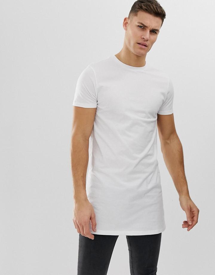 Asos Design Super Longline T-shirt With Crew Neck In White