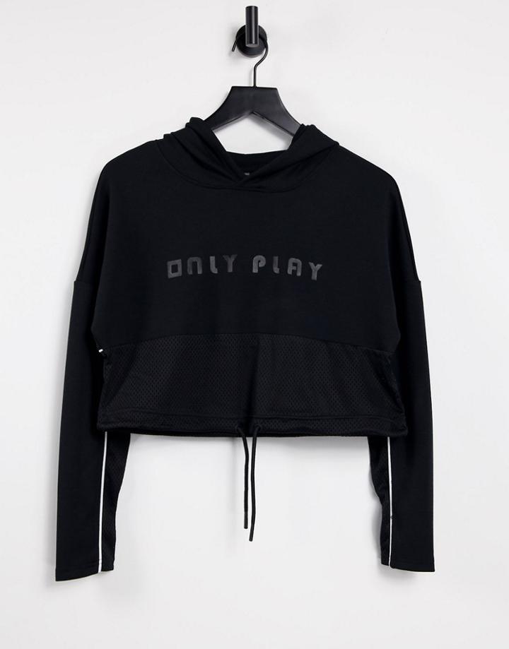 Only Play Cropped Hoodie With Mesh Pull String Bottom In Black
