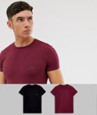 Emporio Armani 2 Pack Slim Fit Eva Eagle Logo T-shirts In Black And Burgundy - Black