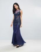 Forever Unique Plunge Maxi Dress With Mesh - Blue