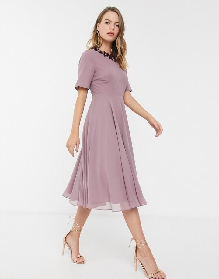 Asos Design Crop Top Embellished Neckline Midi Dress-pink