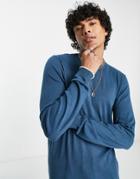 Asos Design Knitted Cotton Sweater In Denim Blue
