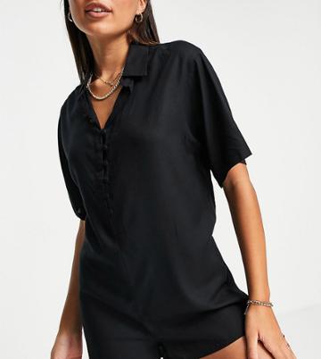 Esmee Exclusive Covered Button Romper In Black