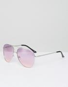 Asos Metal Top Bar Aviator Sunglasses With Lilac Colored Lens - Silver