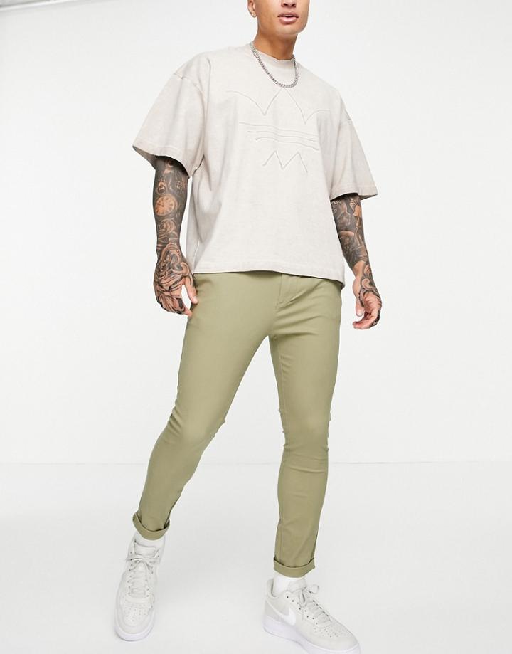 Asos Design Super Skinny Cropped Chinos In Light Khaki-green