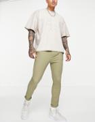 Asos Design Super Skinny Cropped Chinos In Light Khaki-green