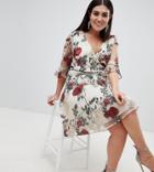 Lovedrobe Wrap Front Allover Floral Embroidered Skater Dress - Multi