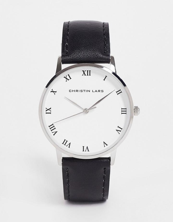 Christian Lars Mens Slimline Strap Watch In Black-silver