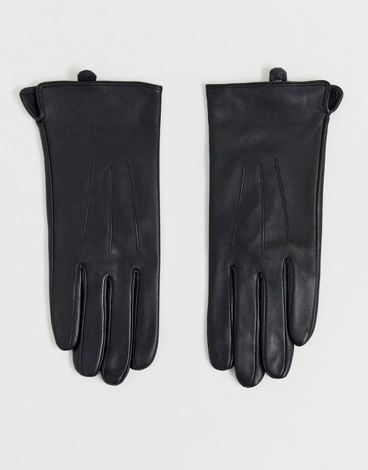 Barney's Originals Real Leather Gloves With Touch Screen Compatibility In Black