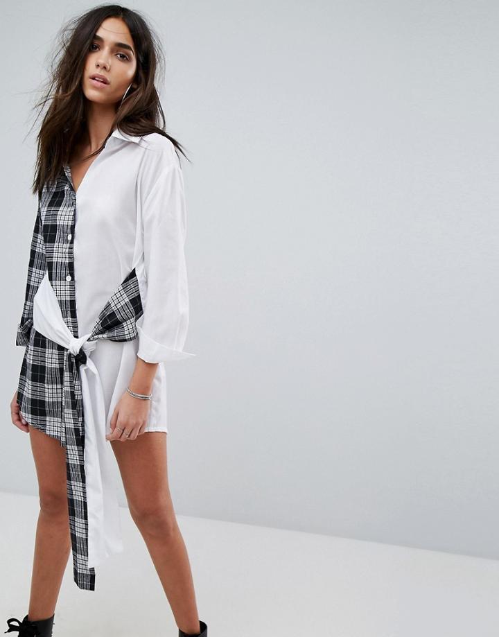 Prettylittlething Mixed Print Wrap Mini Shirt Dress - Multi