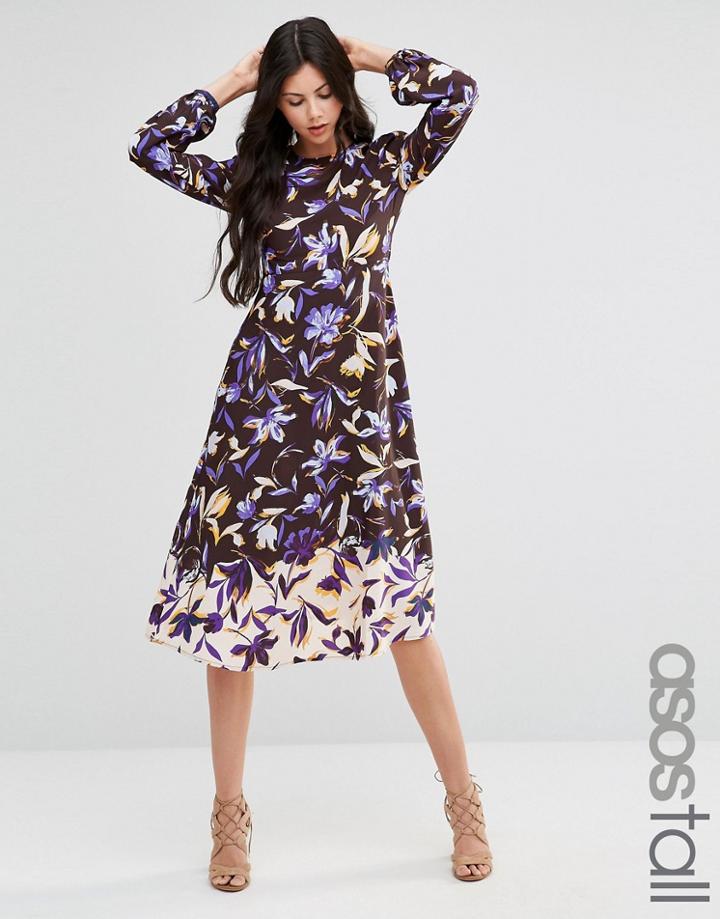 Asos Tall Printed Midi Column Dress In Floral Print - Multi