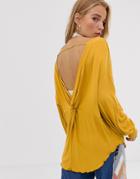 We The Free By Free People Shimmy Deep V Back Top With Crochet Sleeve-gold