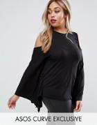 Asos Curve Top With Cold Shoulder And Kimono Sleeve - Black