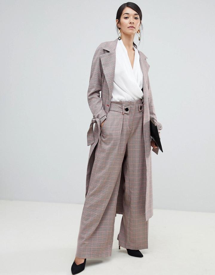 Closet London High Waist Wide Leg Pants In Check - Multi