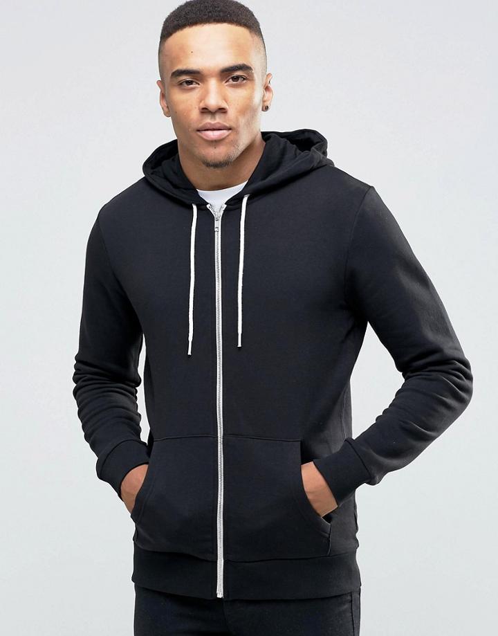 New Look Zip Through Hoodie In Black - Black