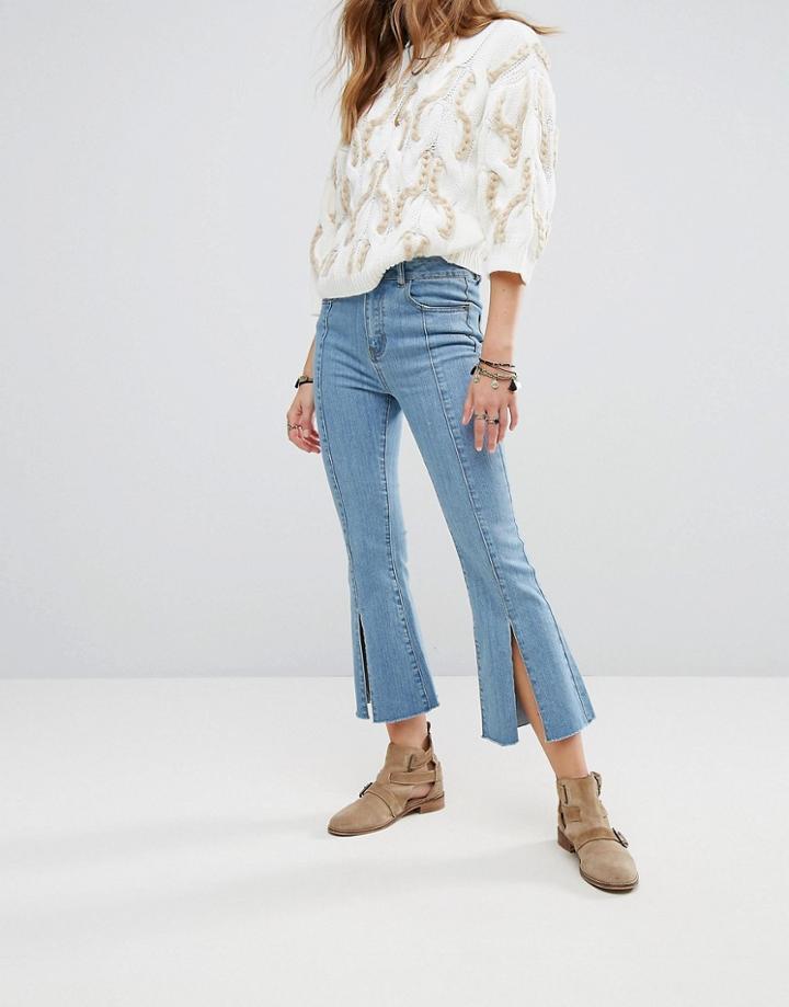 Moon River Front Slit Detail Crop Jeans - Blue