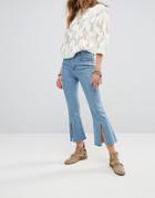 Moon River Front Slit Detail Crop Jeans - Blue