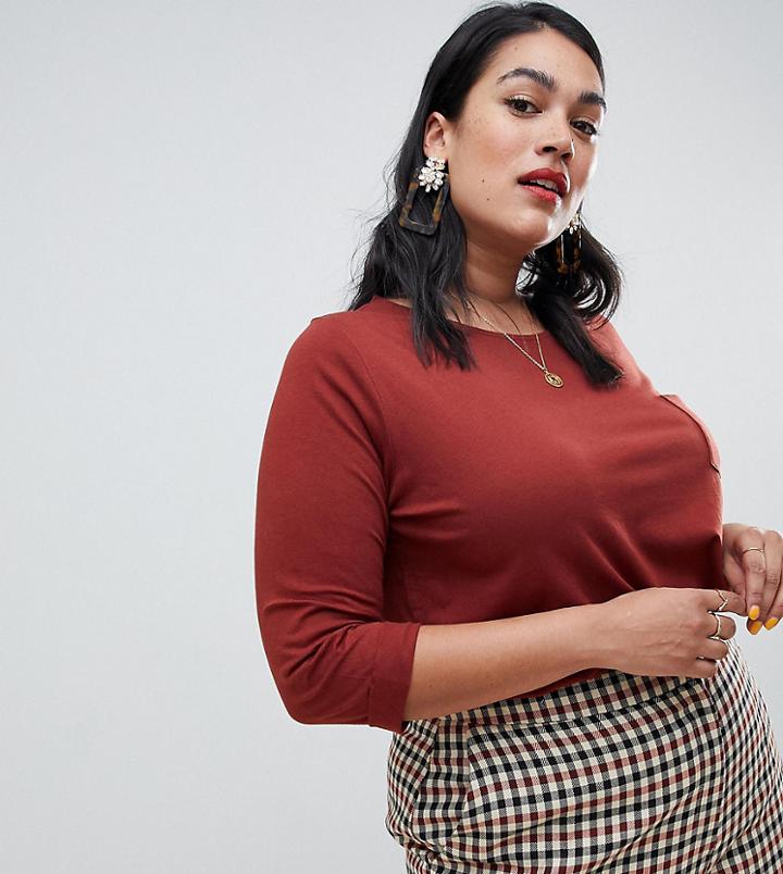 New Look Curve Slouchy Pocket Tee - Brown