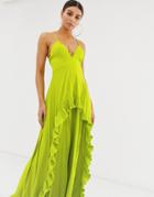 Asos Design Strappy Pleated Maxi Dress With Ruffle Pleat Detail - Green