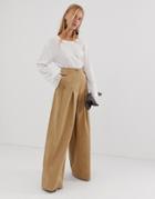 Asos Design Super Wide Leg Cargo Pants In Premium Cloth - Tan