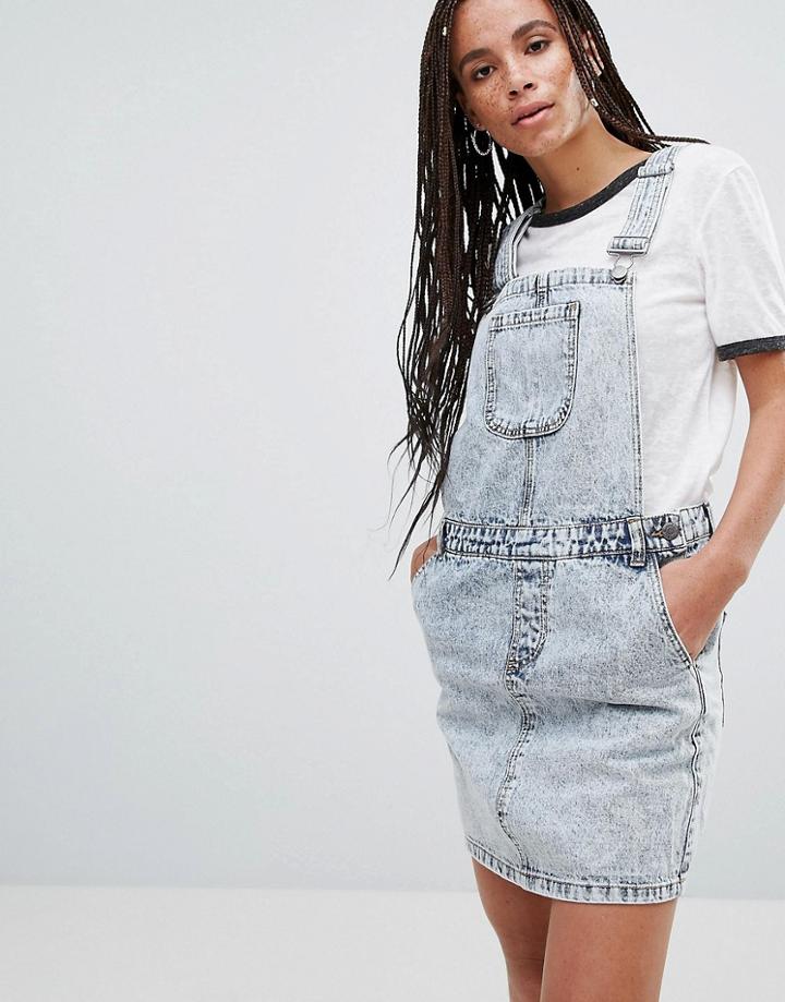 Noisy May Lara Denim Overall Mini Dress - Blue