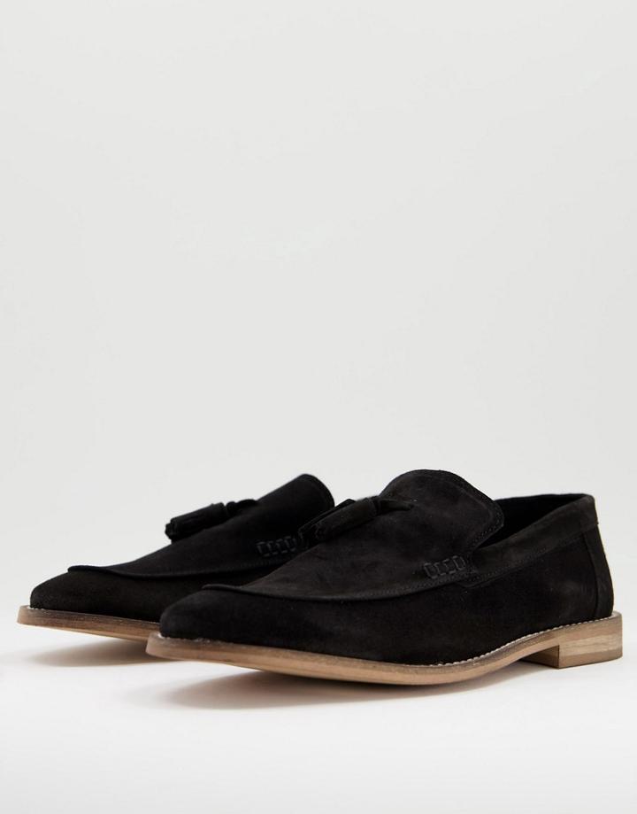 Asos Design Loafers In Black Suede With Tassel On Natural Sole