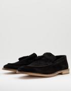 Asos Design Loafers In Black Suede With Tassel On Natural Sole