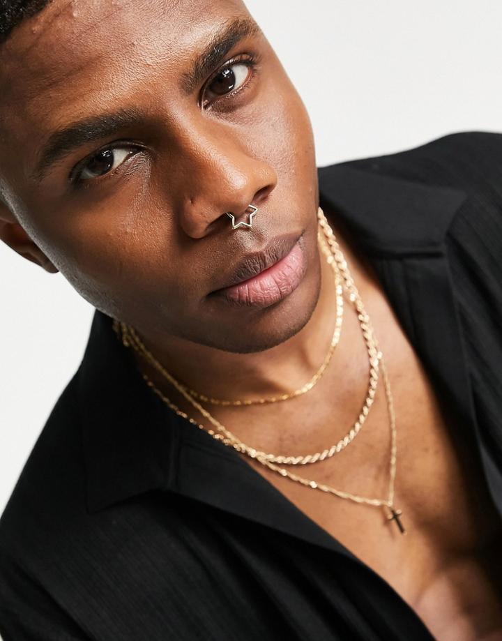 Asos Design Faux Septum Nose Ring With Star Design In Gold Tone