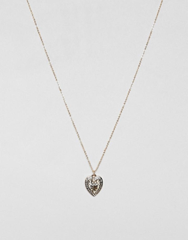 Asos Design Necklace With Vintage Heart Pendant In Gold - Gold