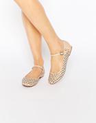 Truffle Collection Lulu Punched Mary Jane Flat Shoes - Nude Pu