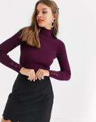 Lipsy High Neck Button Sleeve Sweater In Burgundy-red