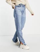 Rebellious Fashion Denim Straight Leg Side Split Jeans In Blue