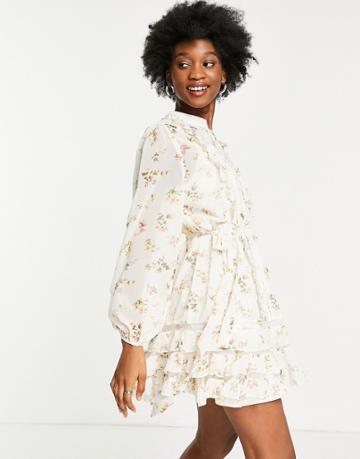 Forever U Sheer Mini Dress In White Floral Print