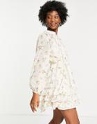 Forever U Sheer Mini Dress In White Floral Print