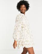 Forever U Sheer Mini Dress In White Floral Print