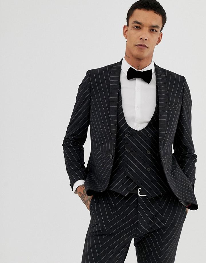 Twisted Tailor Super Skinny Suit Jacket In Cut And Sew Pinstripe - Gray
