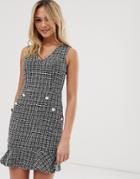 Parisian Tweed Dress With Fluted Hem And Pearl Effect Buttons-black