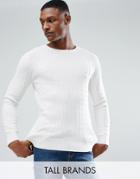 Selected Homme Tall Knitted Sweater With Cable Knit Detail In 100% Cotton - Cream