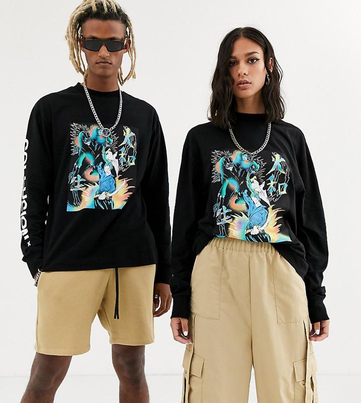 Collusion Unisex Long Sleeve T-shirt With Print In Black