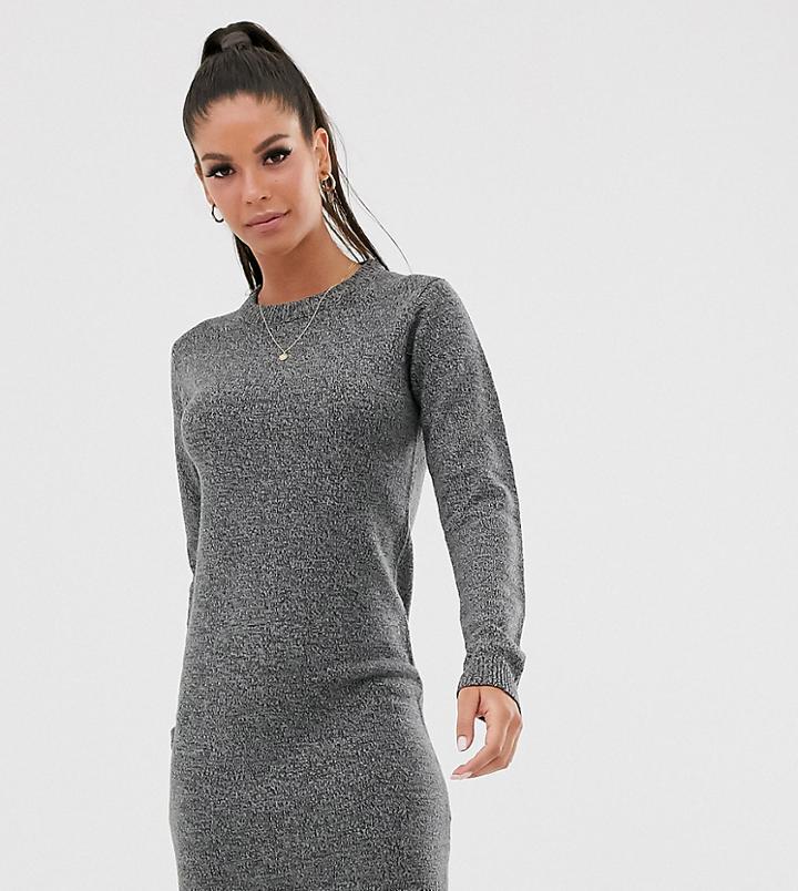 Brave Soul Tall Grungy Round Neck Sweater Dress - Gray