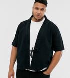 Asos Design Plus Denim Kimono In Washed Black - Black