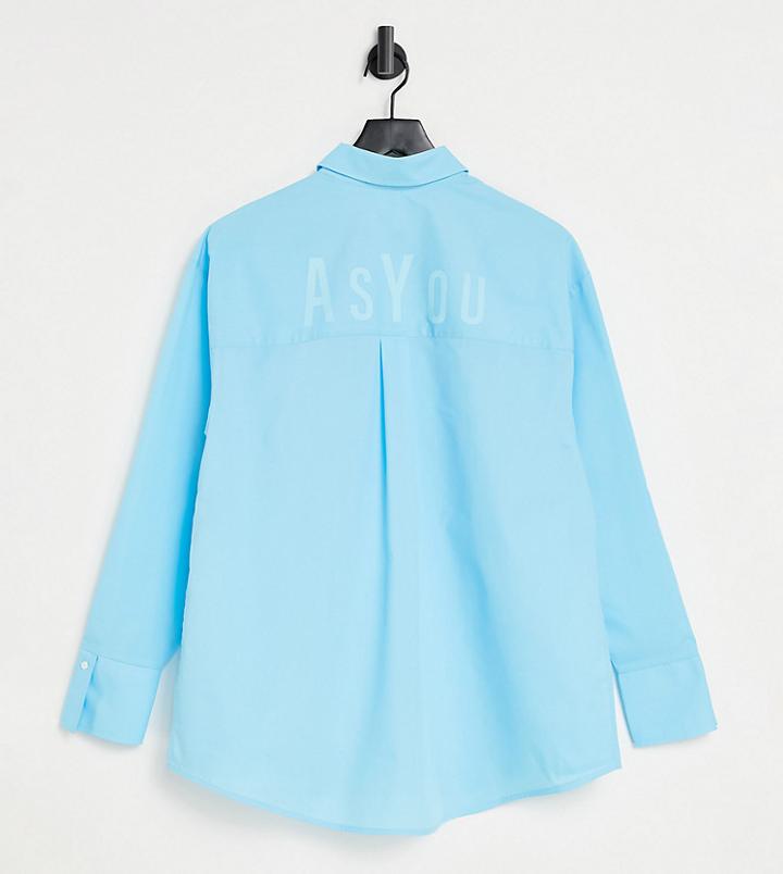 Asyou Oversized Shirt With Back Branding In Aqua-blues