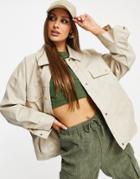 Threadbare Maya Pu Trucker Jacket In Cream-white