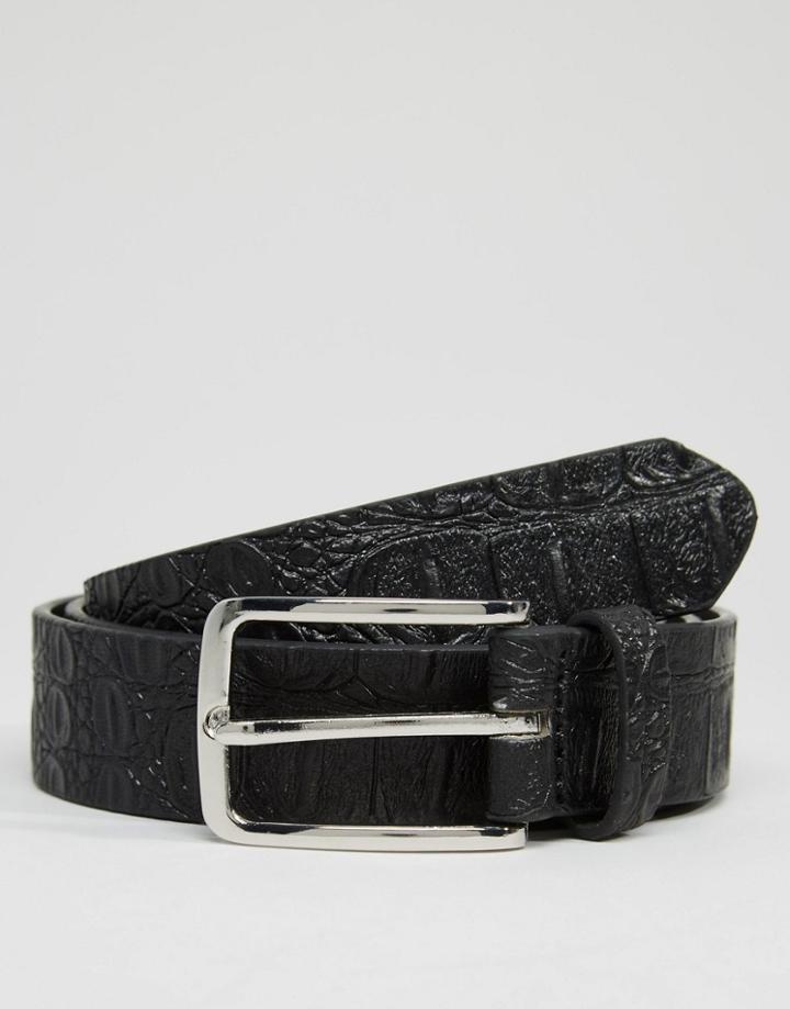 Asos Smart Belt In Faux Crocodile - Black