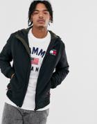 Tommy Jeans Padded Nylon Hooded Jacket In Black With Large Flag Logo