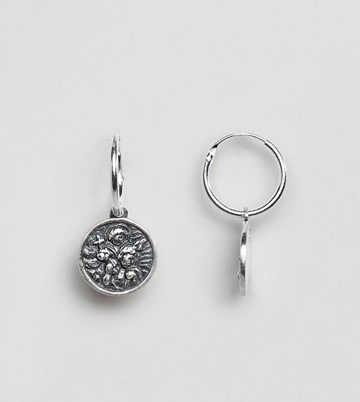 Serge Denimes St Christopher Hoop Earring In Solid Silver - Silver