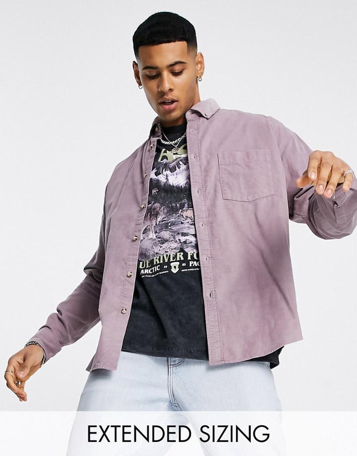 Asos Design 90s Oversized Cord Shirt In Mauve-purple